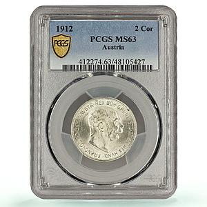 Austria 2 corona Regular Coinage King Franz Joseph II MS63 PCGS silver coin 1912