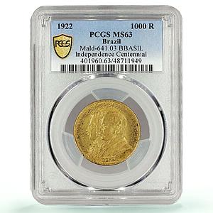 Brazil 1000 reis Independence BBASIL Error KM-522.1 MS63 PCGS AlBronze coin 1922