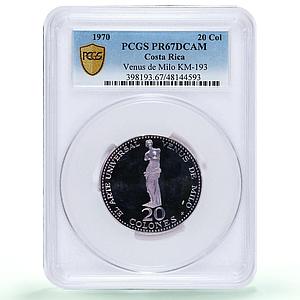 Costa Rica 20 colones Venus de Milo Statue Art KM-193 PR67 PCGS silver coin 1970