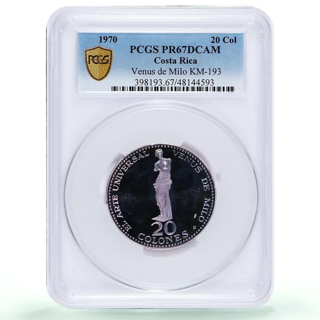 Costa Rica 20 colones Venus de Milo Statue Art KM-193 PR67 PCGS silver coin 1970