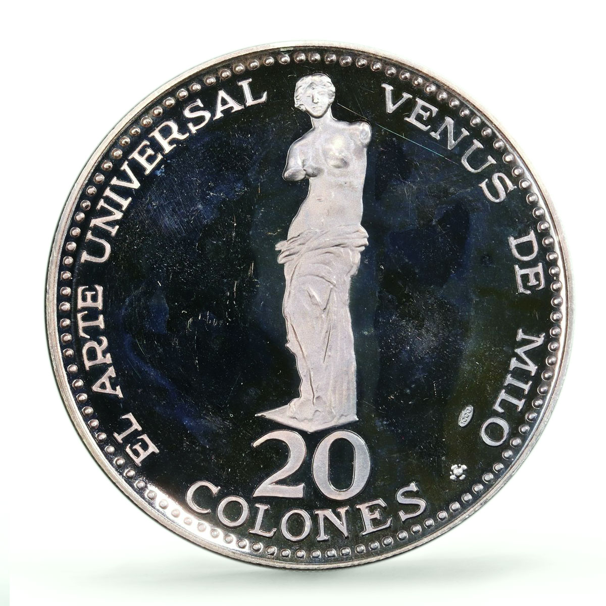 Costa Rica 20 colones Venus de Milo Statue Art KM-193 PR67 PCGS silver coin 1970