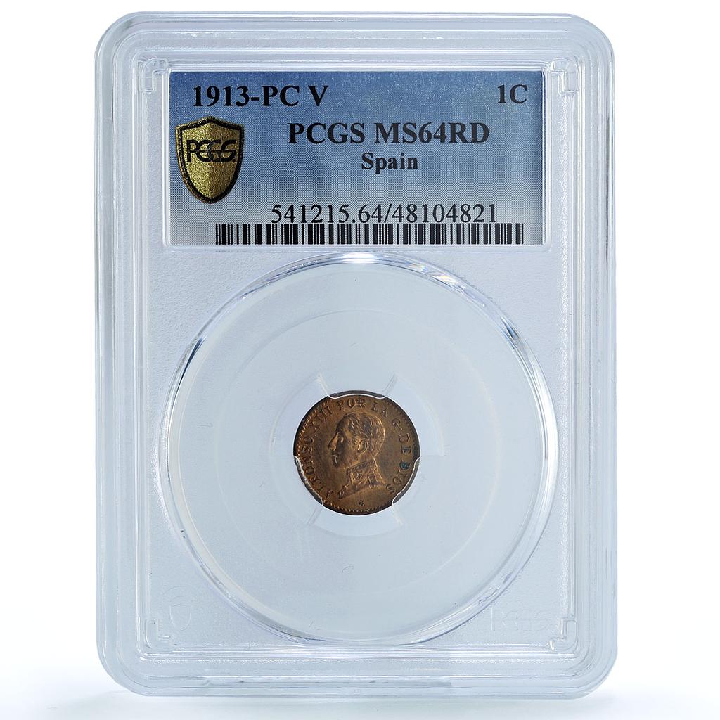 Spain 1 centimo Regular Coinage Alfonso XIII KM-731 MS64 PCGS bronze coin 1913 Spain 1 centimo Regular Coinage Alfonso XIII KM-731 MS64 PCGS bronze coin 1913