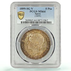 Spain 5 pesetas Regular Coinage Child Alfonso KM-707 MS64 PCGS silver coin 1899