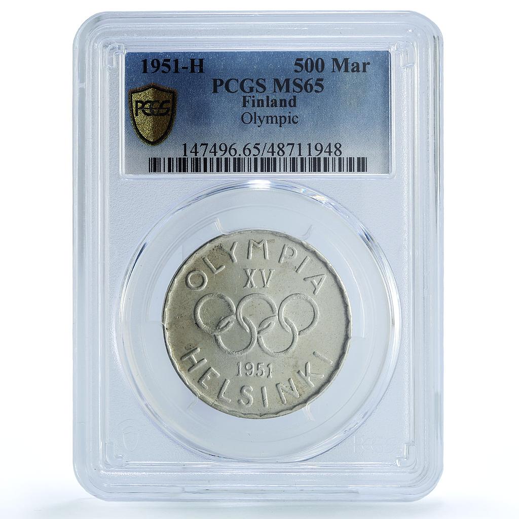 Finland 500 markaa Helsinki Summer Olympic Games KM-35 MS65 PCGS Ag coin 1951 Finland 500 markaa Helsinki Summer Olympic Games KM-35 MS65 PCGS Ag coin 1951