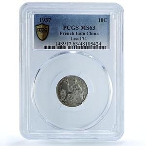 France French Indochina 10 cents Seated Liberty KM-16.2 MS63 PCGS Ag coin 1937