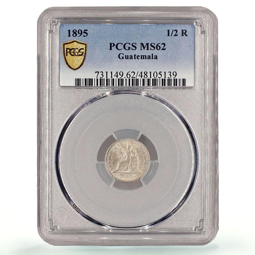 Guatemala 1/2 real Regular Coinage Libertad Liberty MS62 PCGS silver coin 1895