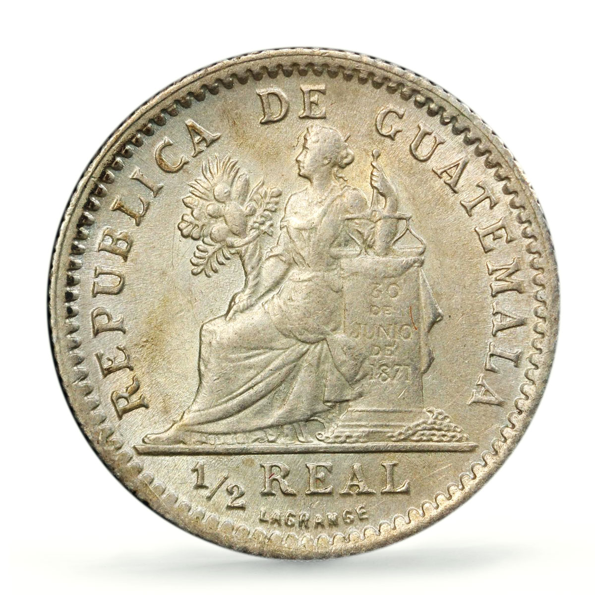 Guatemala 1/2 real Regular Coinage Libertad Liberty MS62 PCGS silver coin 1895