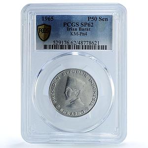 Indonesia Irian Barat 50 sen President Sukarno Km-Pn4 SP62 PCGS Al coin 1965