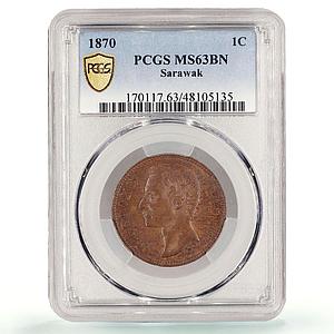 Malaysia Sarawak 1 cent Regular Coinage Rajah Brooke MS63 PCGS copper coin 1870