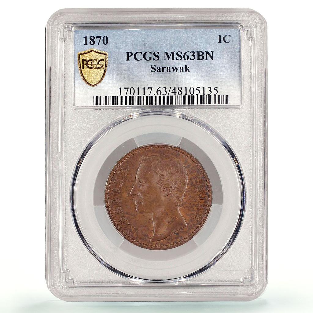 Malaysia Sarawak 1 cent Regular Coinage Rajah Brooke MS63 PCGS copper coin 1870