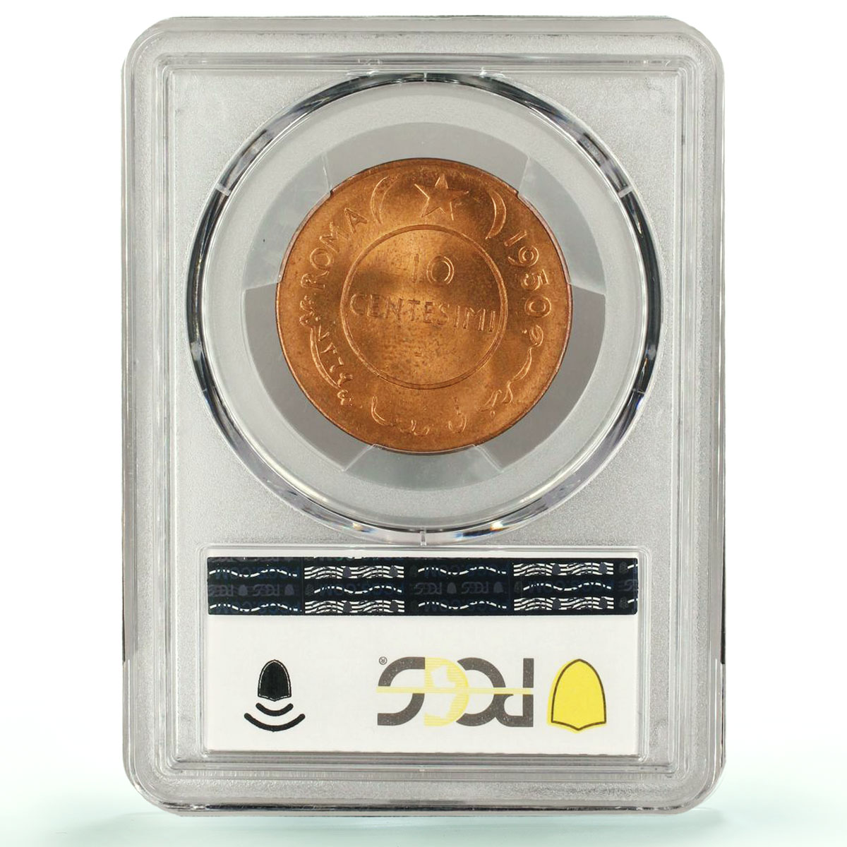 Italy Somalia 10 centesimi Regular Coinage Elephant MS65 PCGS brass coin 1950