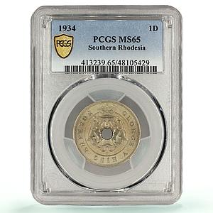 Gr Britain South. Rhodesia 1 penny Regular Coinage KM-7 MS65 PCGS CuNi coin 1934