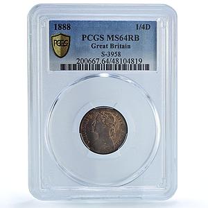 Gr Britain 1 farthing Regular Coinage Queen Victoria MS64 PCGS bronze coin 1888