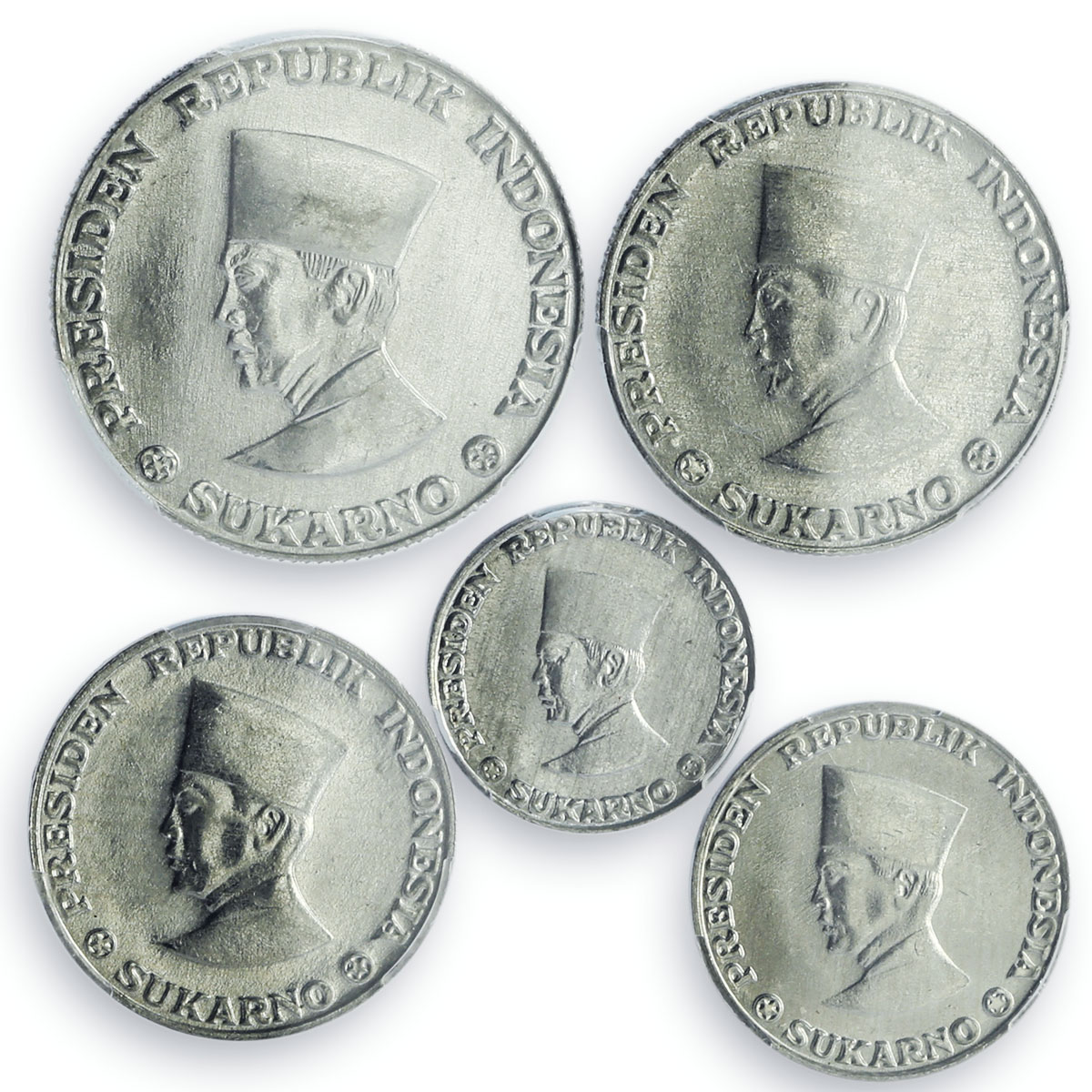 Indonesia Irian Barat set of 5 coins Sukarno MS63 MS64 PCGS aluminum coins 1962
