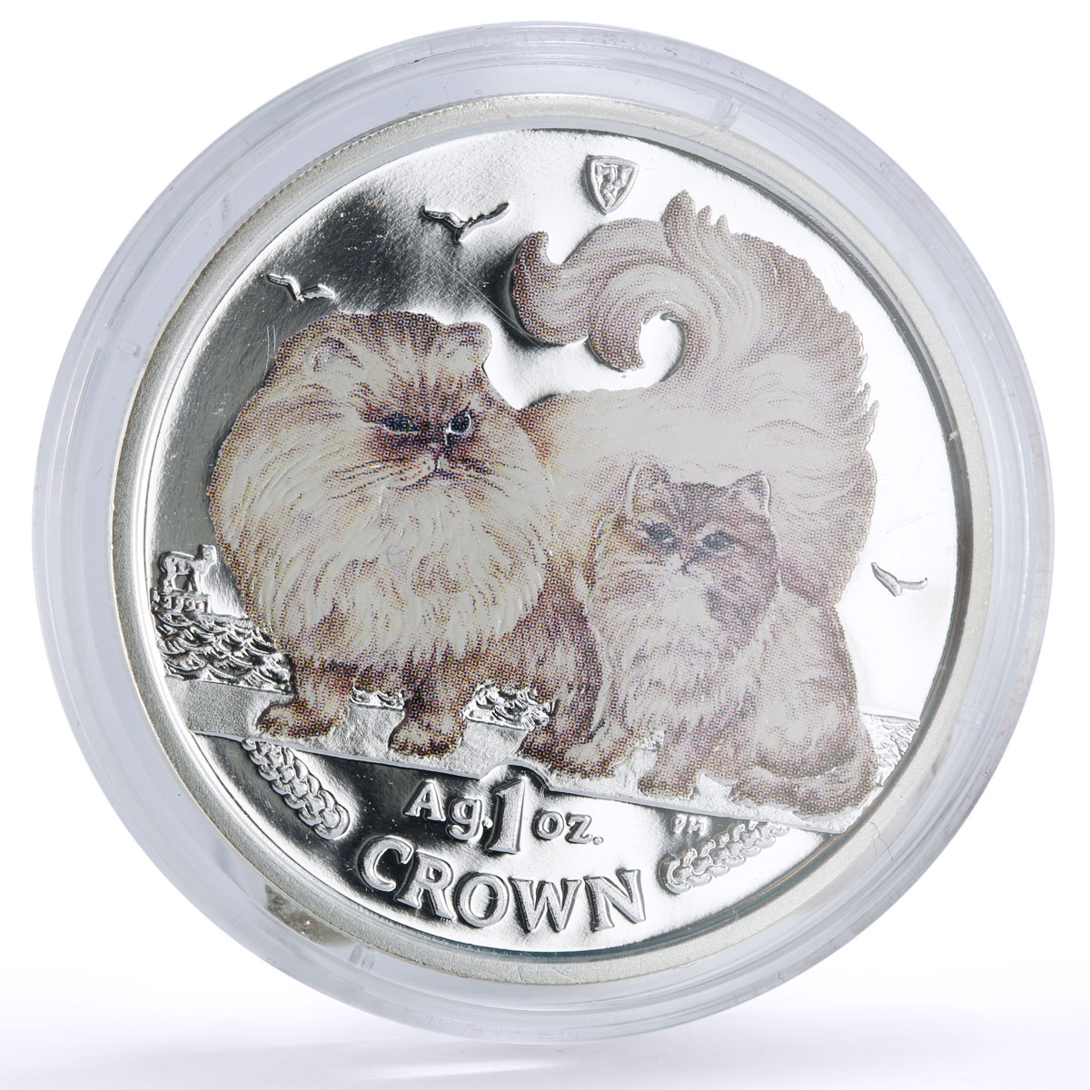 Isle of Man 1 crown Home Pets Two Chinchilla Cats Animals proof silver coin 2009