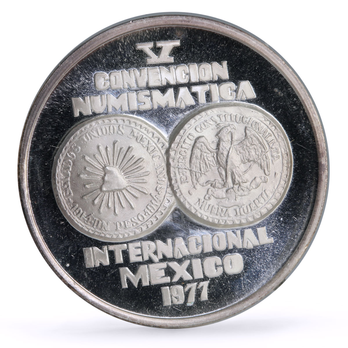 Mexico Numismatic Society 25th Anniversary Libertad 2 Reales silver medal 1977