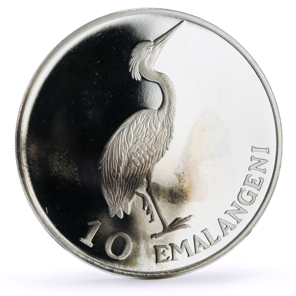 Swaziland 10 emalangeni Sobhuza II 75th Birth Heron Bird Fauna silver coin 1975