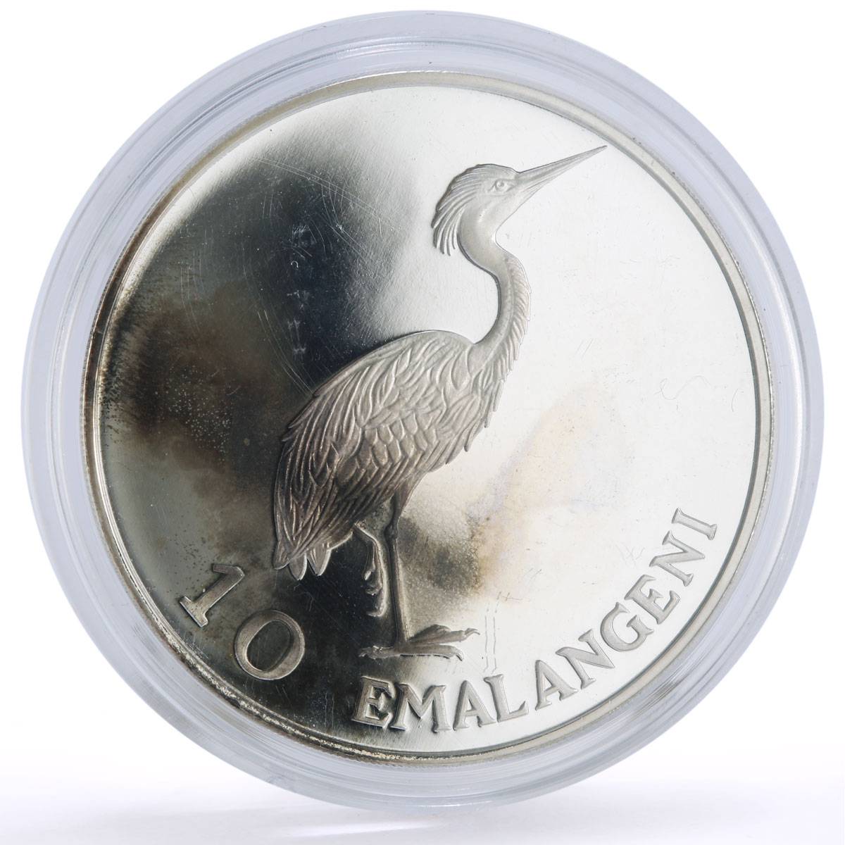 Swaziland 10 emalangeni Sobhuza II 75th Birth Heron Bird Fauna silver coin 1975