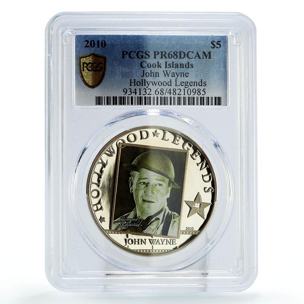 Cook Islands 5 dollars Hollywood John Wayne Cinema PR68 PCGS silver coin 2010