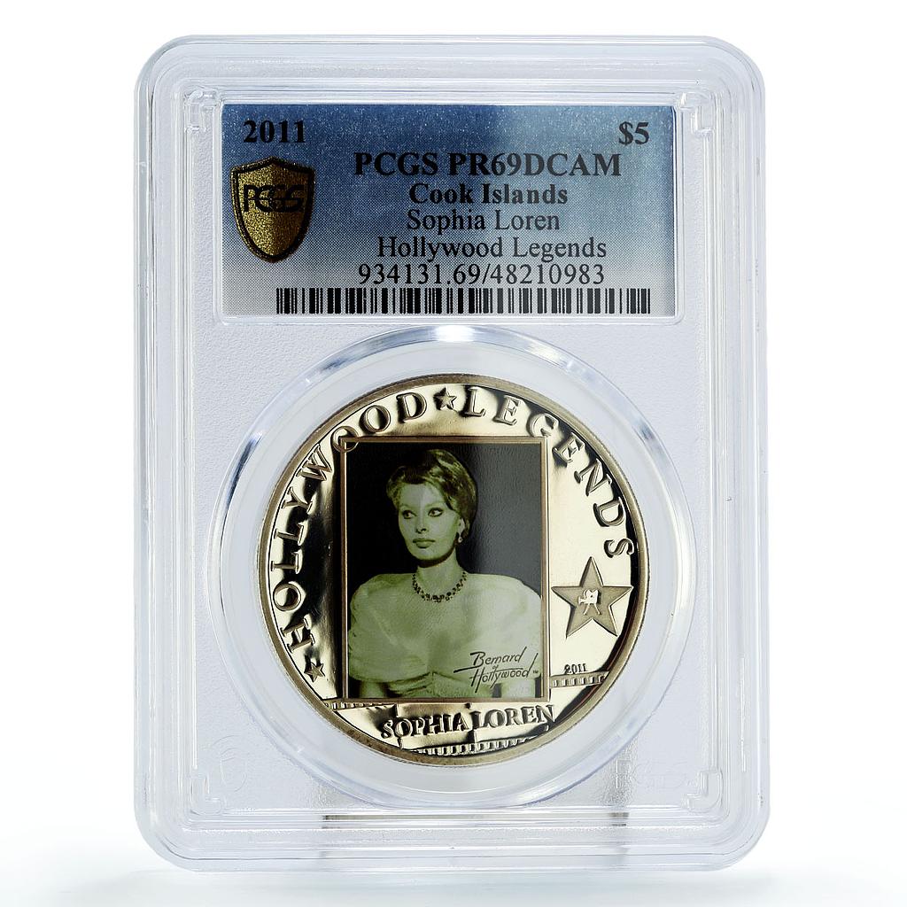 Cook Islands 5 dollars Hollywood Sophia Loren Cinema PR69 PCGS silver coin 2011