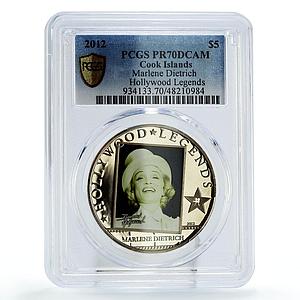 Cook Islands 5 dollars Hollywood Marlene Dietrich Cinema PR70 PCGS Ag coin 2012