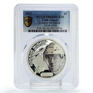 Cook Islands 5 dollars Upper Deck Connor McDavid Hockey PR66 PCGS Ag coin 2017