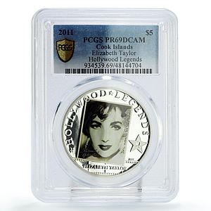 Cook Islands 5 dollars Hollywood Elizabeth Taylor Cinema PR69 PCGS Ag coin 2011