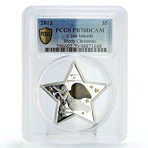 Cook Islands 5 dollars Christmas Angel Star Shaped PR70 PCGS silver coin 2013