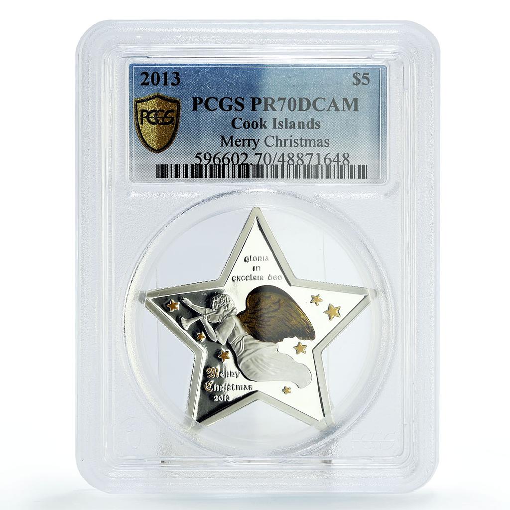 Cook Islands 5 dollars Christmas Angel Star Shaped PR70 PCGS silver coin 2013