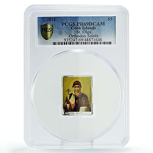 Cook Islands 5 dollars Orthodox Saints Patrons Olga PR69 PCGS silver coin 2011