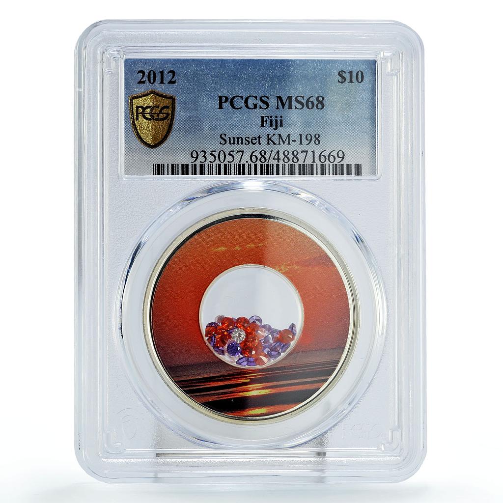 Fiji 10 dollars Treasures Sunset Zircons KM-198 MS68 PCGS silver coin 2012