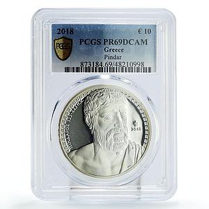 Greece 10 euro Greek Culture Poet Pindar Literature PR69 PCGS silver coin 2018