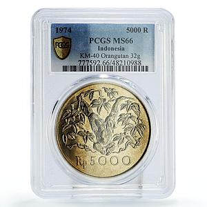 Indonesia 5000 rupiah Conservation Wildlife Orangutan MS66 PCGS silver coin 1974