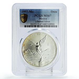 Mexico 1 onza Libertad Angel of Independence MS67 PCGS silver coin 1997