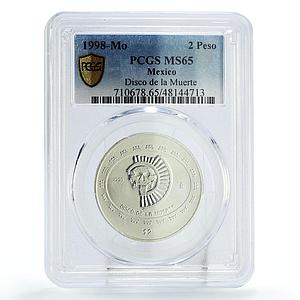 Mexico 2 pesos Precolombina Disco Muerte Death Disc MS65 PCGS silver coin 1998