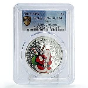 Niue 1 dollar Merry Christmas Santa Claus Gifts Toys PR69 PCGS silver coin 2013