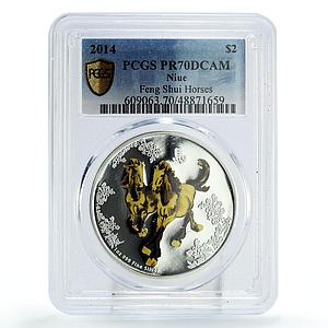 Niue 2 dollars Feng Shui Horses PR70 PCGS silver coin 2014