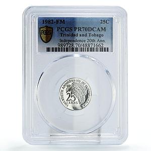 Trinidad and Tobago 25 cents Independence 20th KM-45a PR70 PCGS silver coin 1982