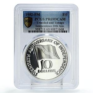 Trinidad &amp; Tobago 10 dollars Independence 20th KM-49a PR69 PCGS silver coin 1982