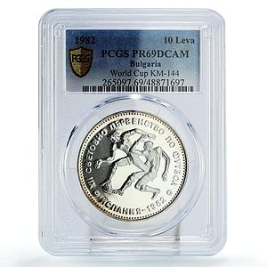 Bulgaria 10 leva Football World Cup in Spain Players PR69 PCGS silver coin 1982