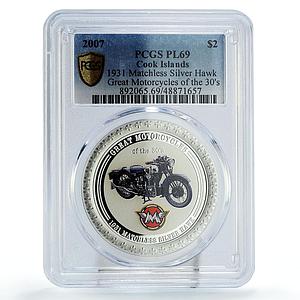 Cook Islands 2 dollars Motorcycles Motorbikes Hawk PL69 PCGS silver coin 2007