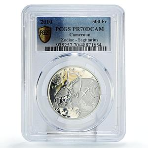 Cameroon 500 francs Zodiac Signs Sagittarius Hologram PR69 PCGS silver coin 2010