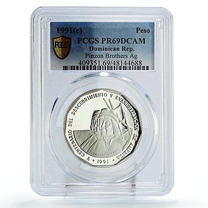 Dominican 1 peso America Discovery Pinzon Brothers PR69 PCGS silver coin 1991