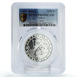 Gabon 1000 francs Zodiac Signs Aries PR69 PCGS silver coin 2014