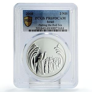 Israel 2 sheqalim Biblical Art Moses Red Sea Parting PR69 PCGS silver coin 2008