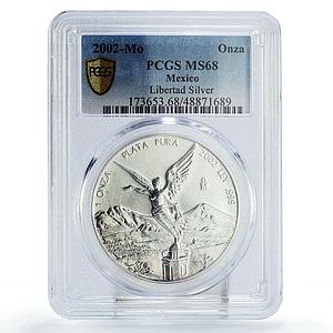 Mexico 1 onza Libertad Angel of Independence MS68 PCGS silver coin 2002