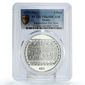 Mexico 5 pesos Precolombina Bajorrelieve Del Tajin PR69 PCGS silver coin 1993