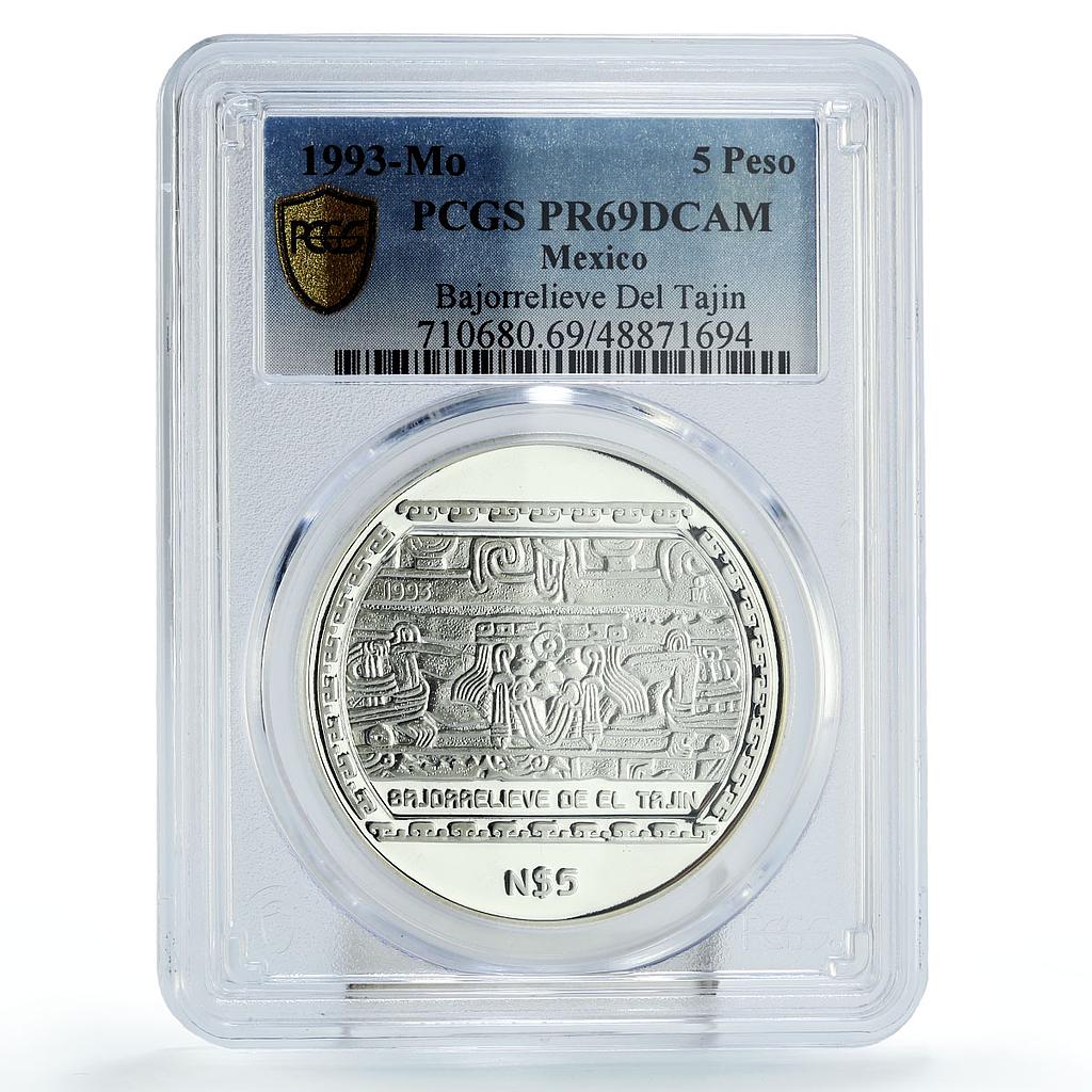 Mexico 5 pesos Precolombina Bajorrelieve Del Tajin PR69 PCGS silver coin 1993