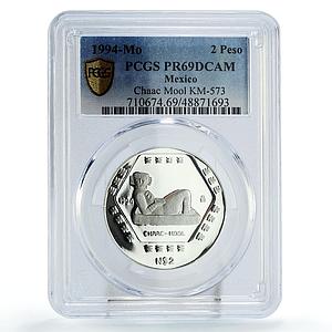 Mexico 2 pesos Precolombina Chaac Mool Sculpture PR69 PCGS silver coin 1994