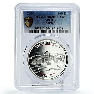 Armenia 100 dram Conservation Red Book Salmon Fish Fauna PR69 PCGS Ag coin 2007